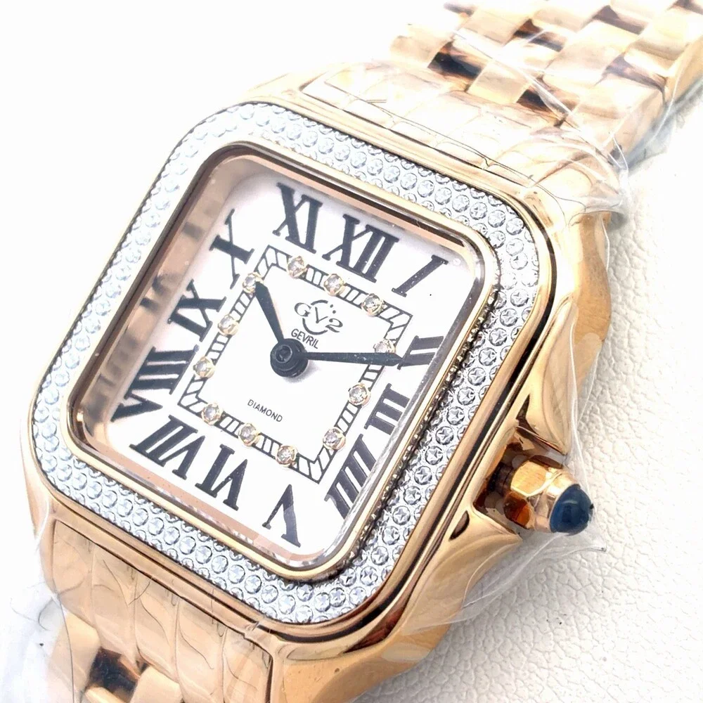 Gevril Milan Gold Plated Diamond Bezel Quartz White Dial 12112B Ladies Watch